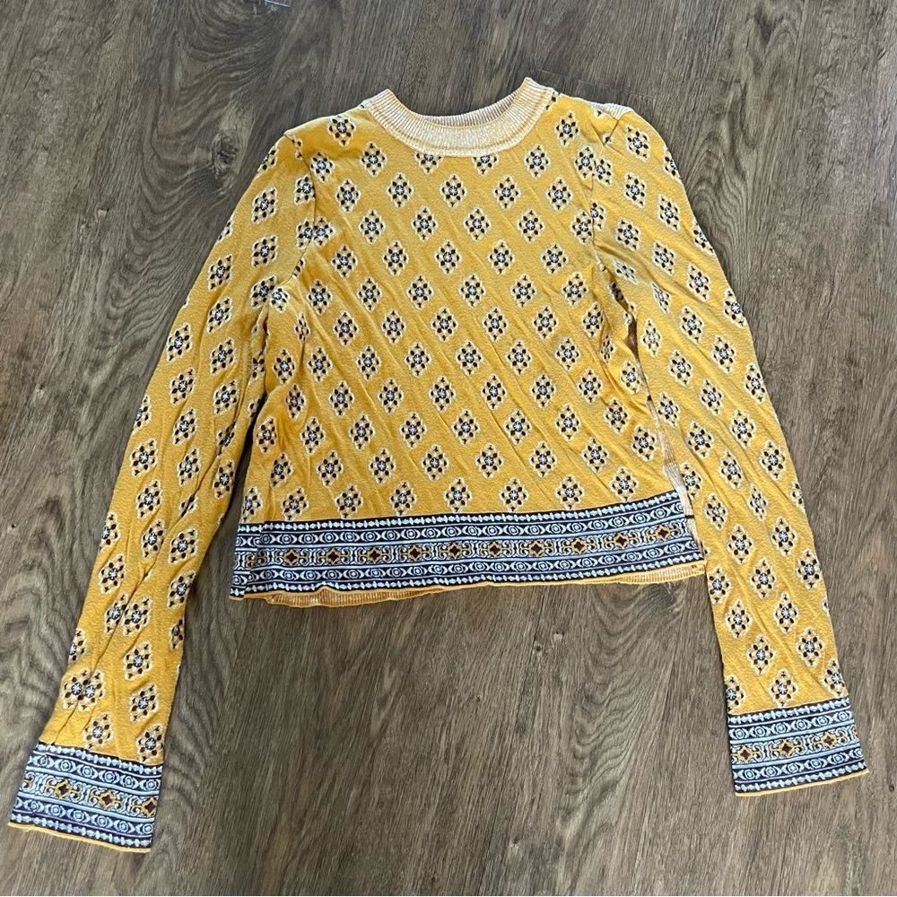 Free People Printed Yellow Sweater